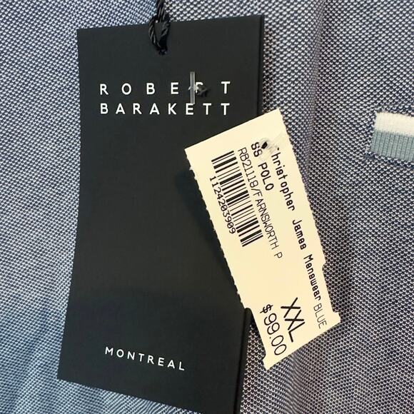 NWT Robert Barakett Farnsworth Short Sleeve Pocket Polo Size XXL Blue Two Tone - Picture 5 of 8